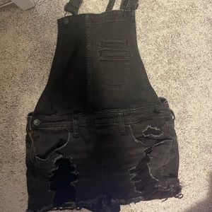 Express distressed black denim overalls